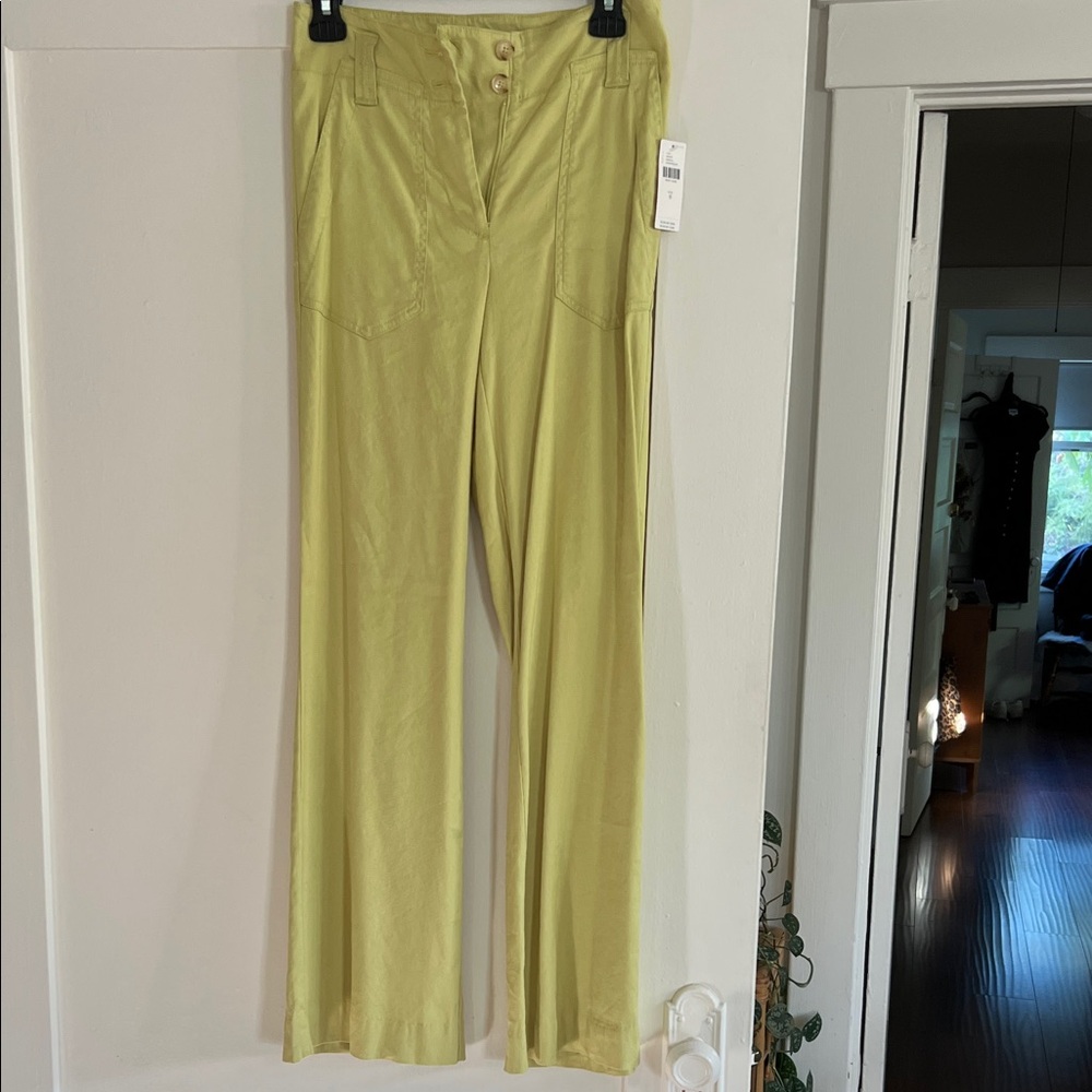 NWT chartreuse Green Wide-Leg Anthropologie/Maeve Pants sz 0 $80.Originally $130